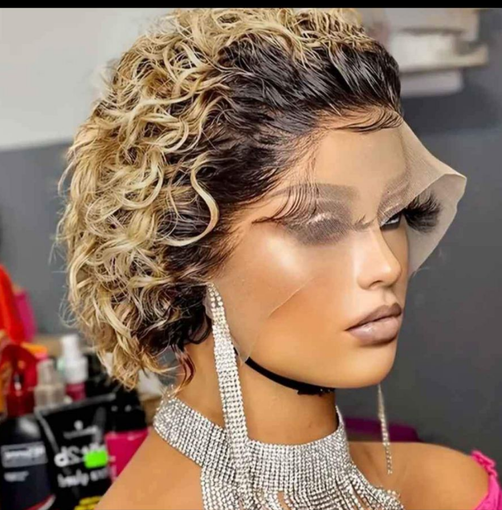 Pixie wigs curly human 6-inch