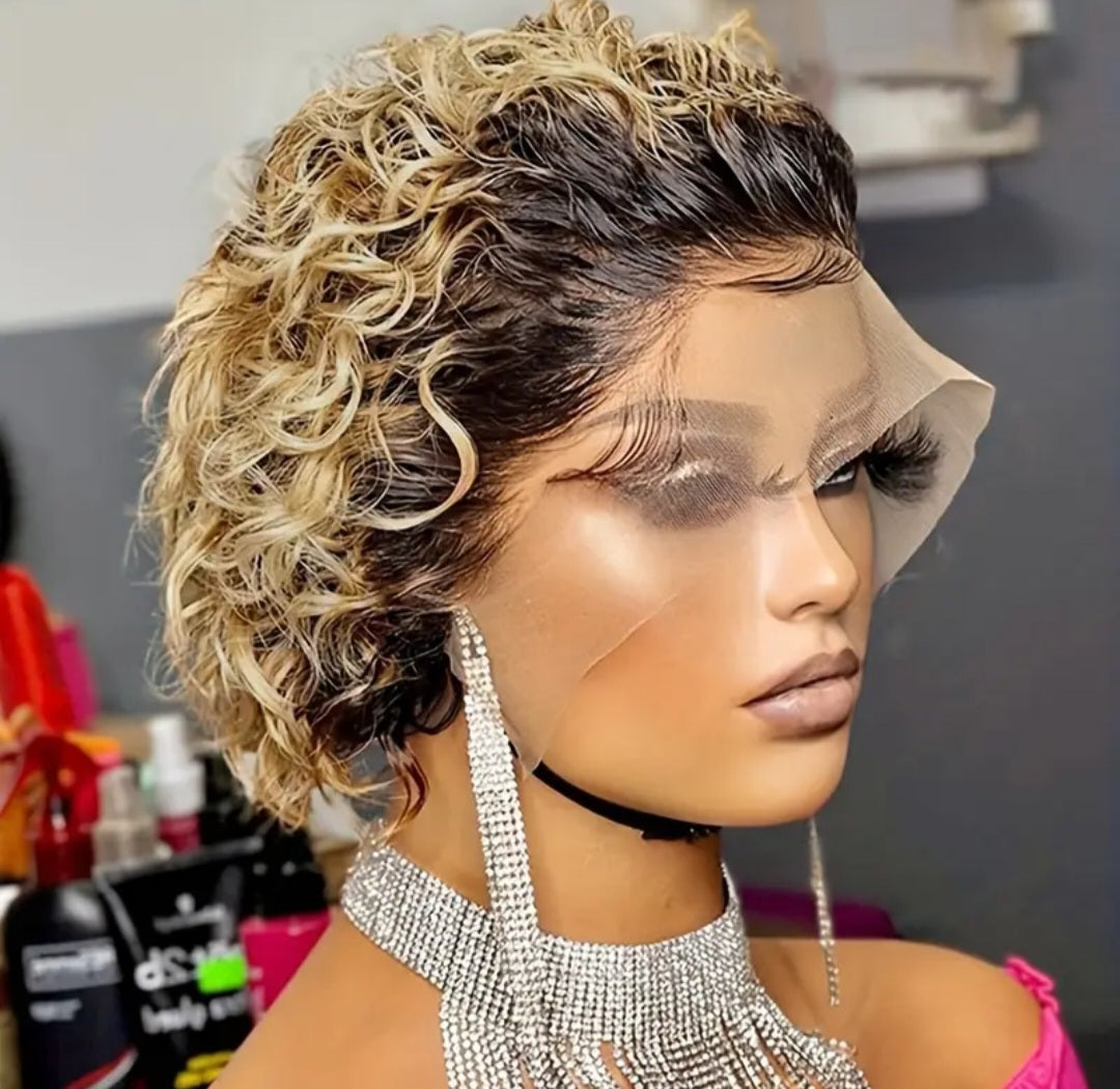 Pixie wigs curly human 6-inch