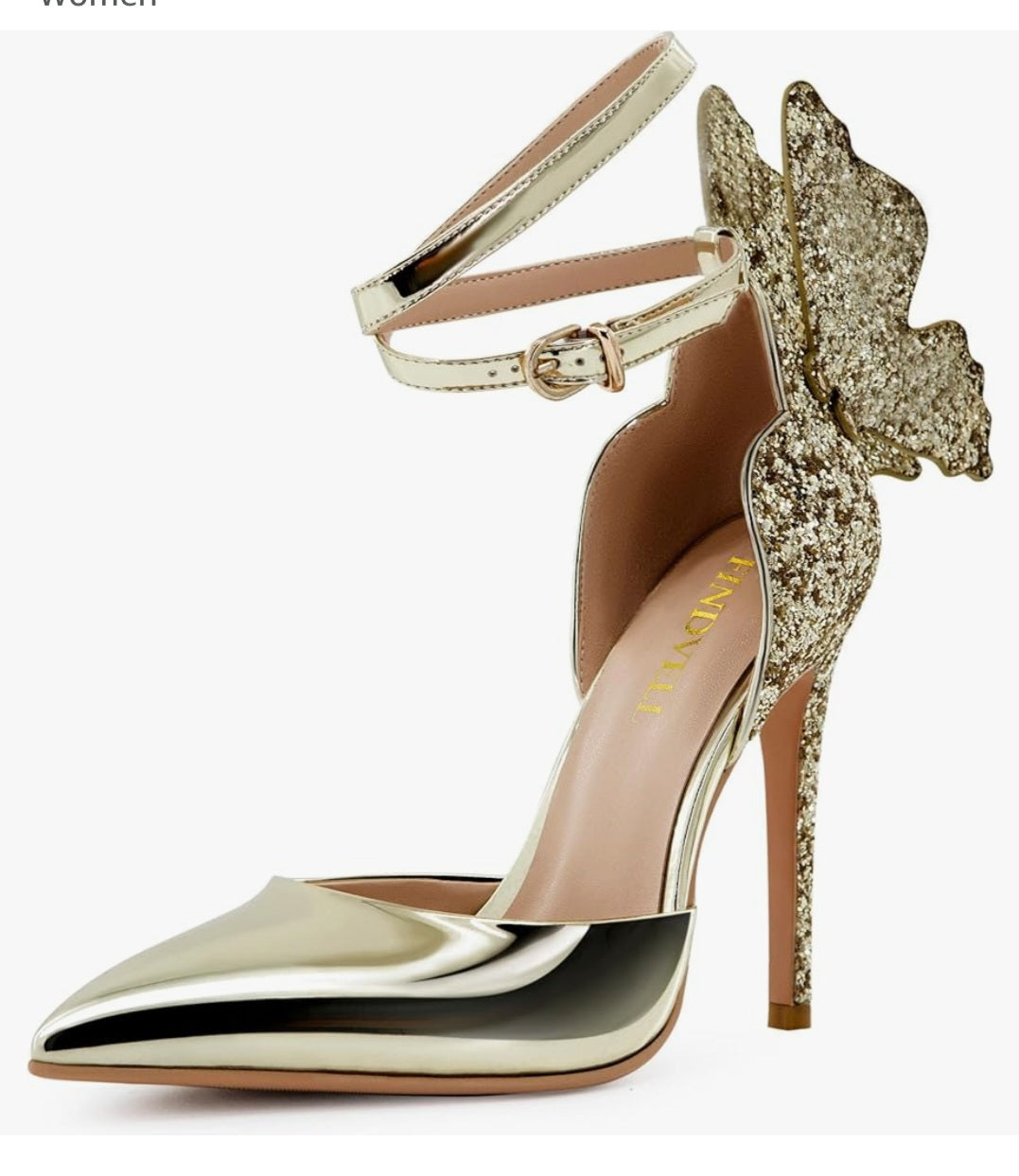 Shoes High Heels Butterfly Stiletto Pumps Closed Toe Sparkly Ankle Strap Heels Sandals size 9 gold shoes